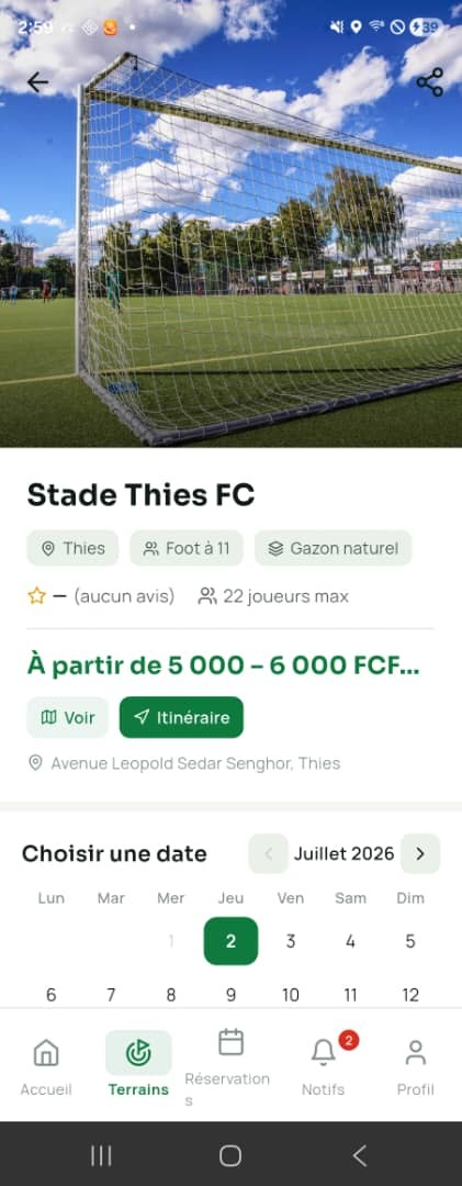 SunuFoot app - detail terrain